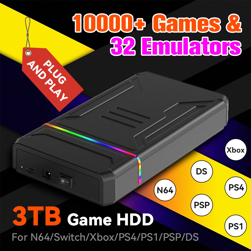 Retro Gaming Xbox - 3TB 外部レトロゲーム HDD エミュレーターゲームコンソール N64/Xbox/Switch/PS4/PS1/DS ランチボックスゲームハードドライブ
