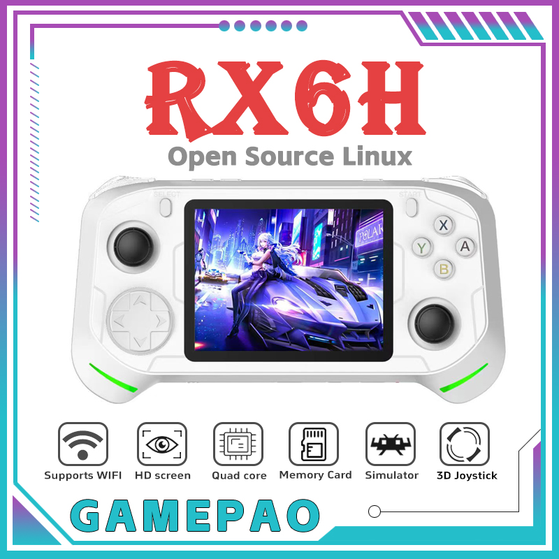 Retro Gaming Device Handheld - オープンソースRX6HレトロハンドヘルドビデオゲームコンソールLinuxシステム3.5インチIPSスクリーンポータブルポケットビデオプレーヤー64GBゲーム
