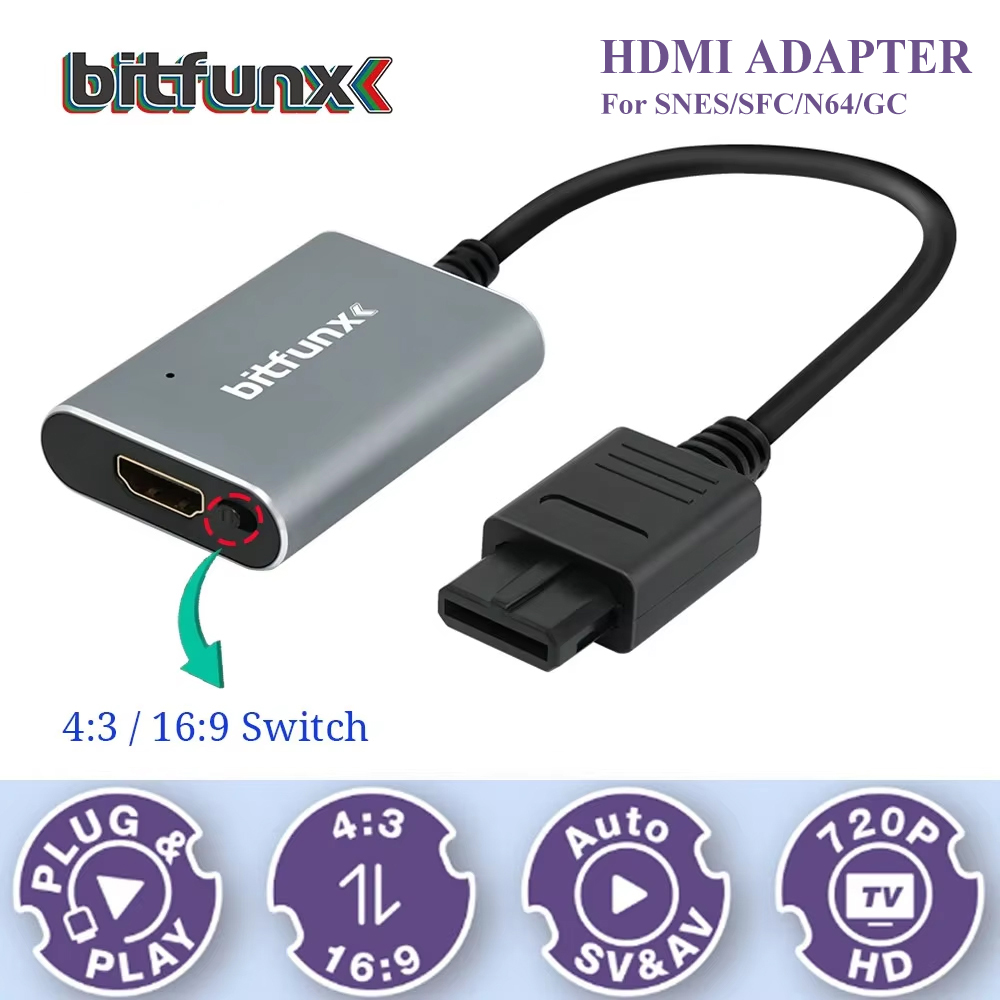 Retro Gaming Mobile - Bitfunx 720P Svideo/AV to HDMI アダプター