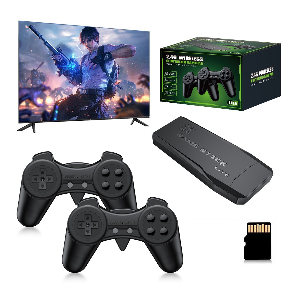 Retro Gaming Qss - ポータブル4Kレトロゲームスティックコンソール、ワイヤレスコントローラー2個、2人対戦、プラグアンドプレイ、テレビ、コンピューター、ラップトップ対応、HDMI出力