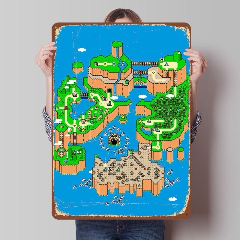 Retro Gaming Island - 恐竜ランドメタルポスターカスタマイズされたウォールアートレトロヴィンテージブリキ看板男性用洞窟バスルーム装飾ゲーム装飾ルーム用