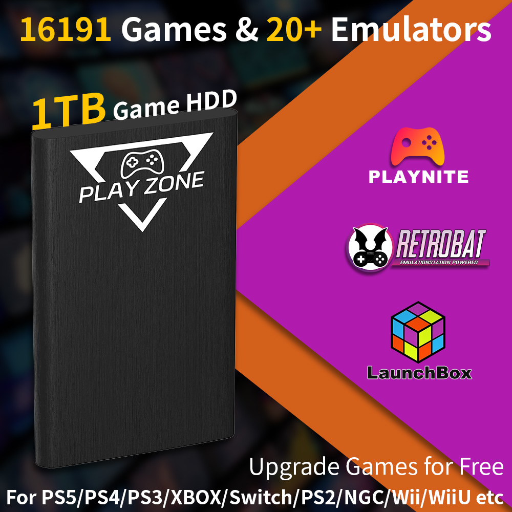 Retro Gaming Xbox - Play Zone 1TB ポータブルゲーミングHDD PS5/PS4/XBOX/PS3/Switch/PS2対応 80種類以上のエミュレータ搭載