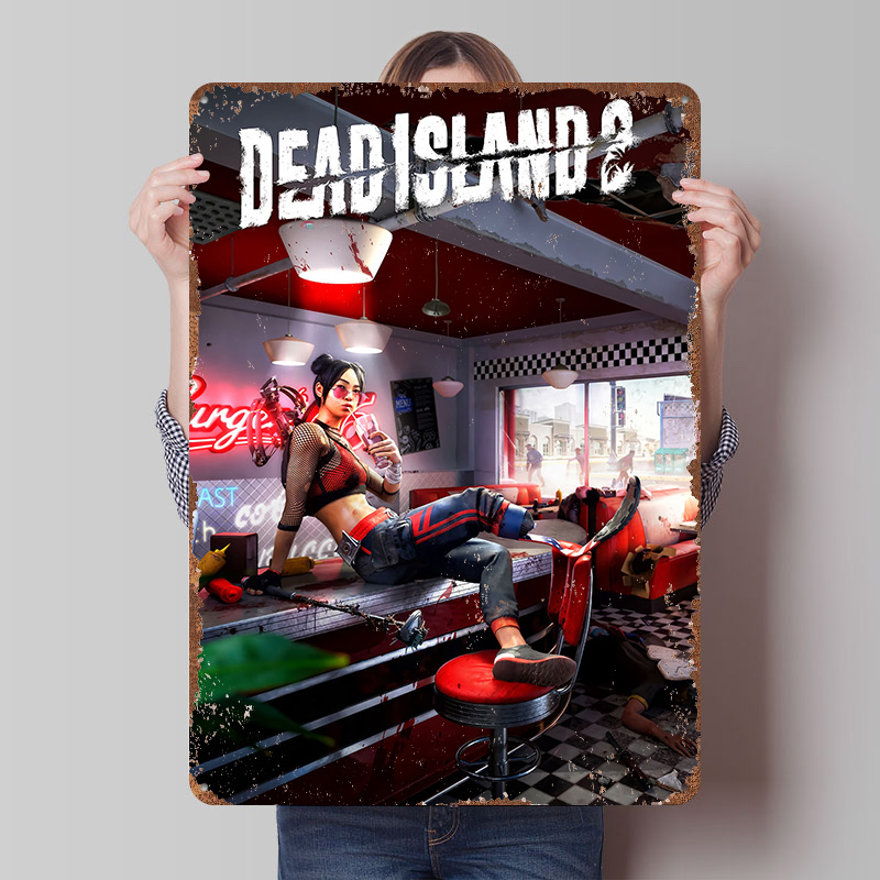 Retro Gaming Island - デッドアイランド2ゲームアートプリントポスター、カスタムメイドの壁掛けアート、レトロヴィンテージメタルティンサイン、寝室の装飾、ゲームファン向けデコレーション