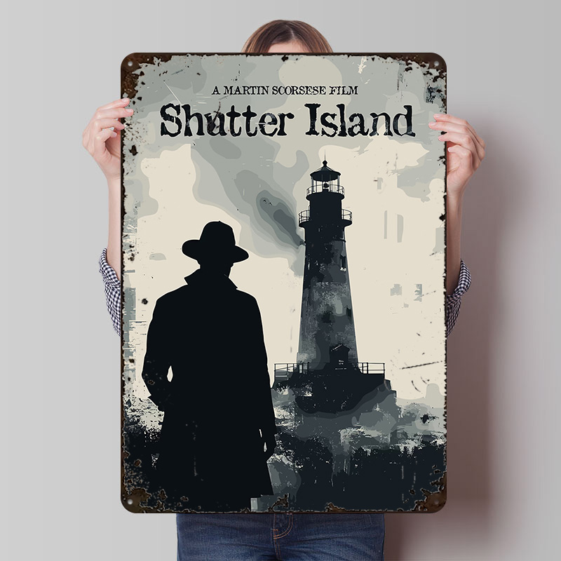 Retro Gaming Island - シャッターアイランド映画プリントポスターカスタマイズされたウォールアートレトロヴィンテージメタルティンサインゲームルーム装飾用居心地の良いデスク装飾