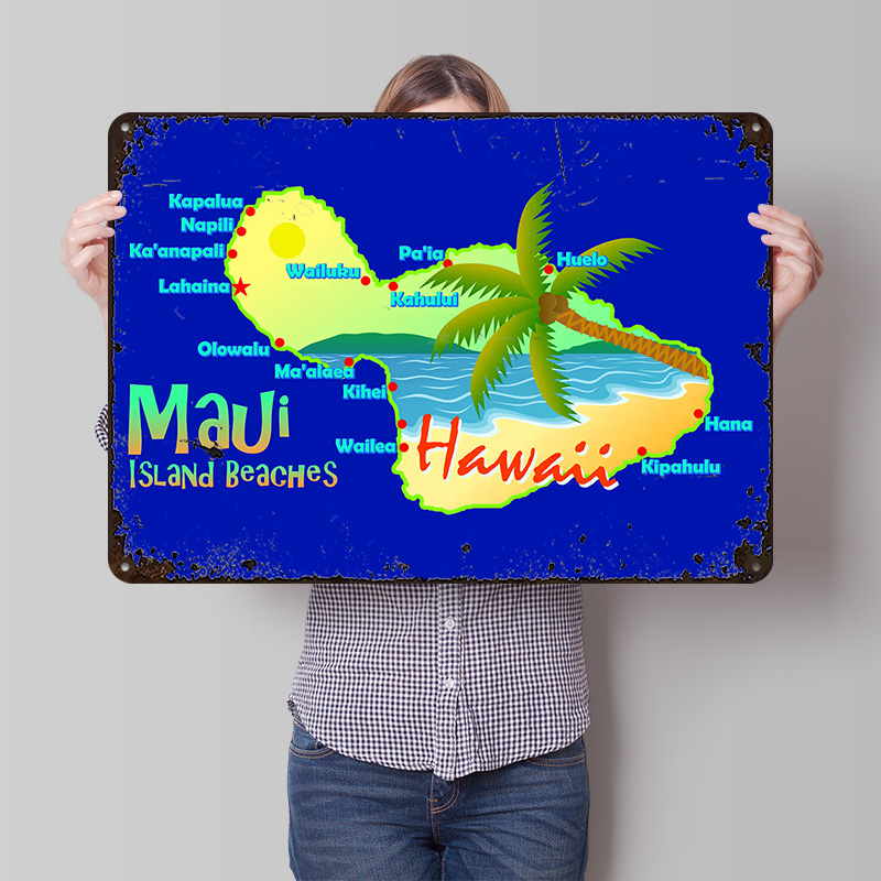 マウイ島のビーチマップブリキポスターカスタムウォールアートヴ - Retro Gaming Island のレビューと価格